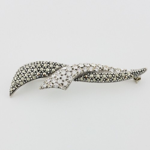 Judith Jack 925 Sterling Silver White Cubic Zirconia Black Zircon Brooch Pin - Picture 1 of 4