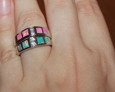 fire opal Cz ring gemstone silver jewelry 6.5 8 wedding cocktail engagement band