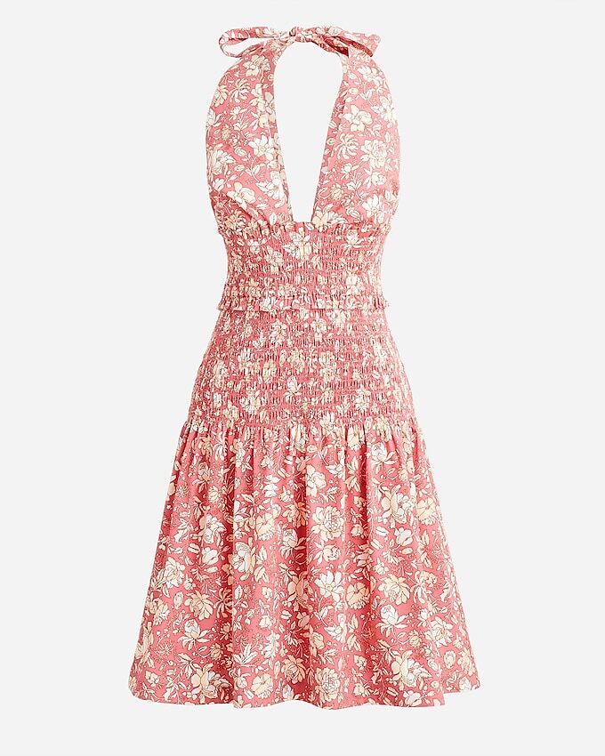 J Crew BI671 NWT Size XXS Smocked Halter Dress in Pink Tossed