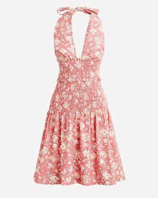 J Crew BI671 NWT Size XXS Smocked Halter Dress in Pink Tossed
