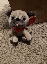Hallmark Plush Pug Puppy 8" Dog Stuffed Animal Heart Collar With Tags Retired 