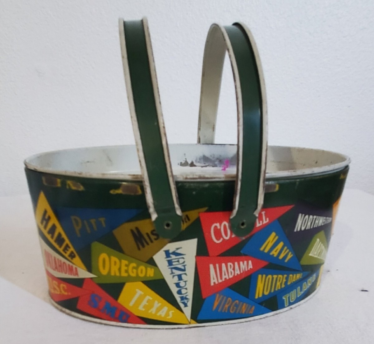 Vintage 1950s Ohio Art Lunch Box Litho Tin College Pennant Metal