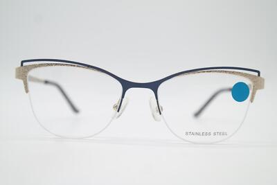 Lunettes OU Or Bleu Monture Demi-Rim Eyeglasses Neuf