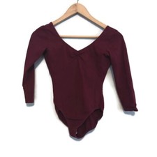 Bloch Girls Garnet Wine Bordeaux 3/4 Sleeve Dance Ballet Leotard Size Large L