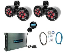2 Rockville RKL80MB 8" Marine Dual Wakeboard Tower LED Speakers Amp Receiver