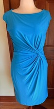 Lauren Ralph Lauren Turquoise Polyester Blend Sheath Dress Ruched Waist, SZ 12