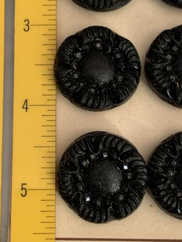12 Antique Vintage Black Glass Button Carved Flower West Germany 1" Inch Diamete - Picture 4 of 7