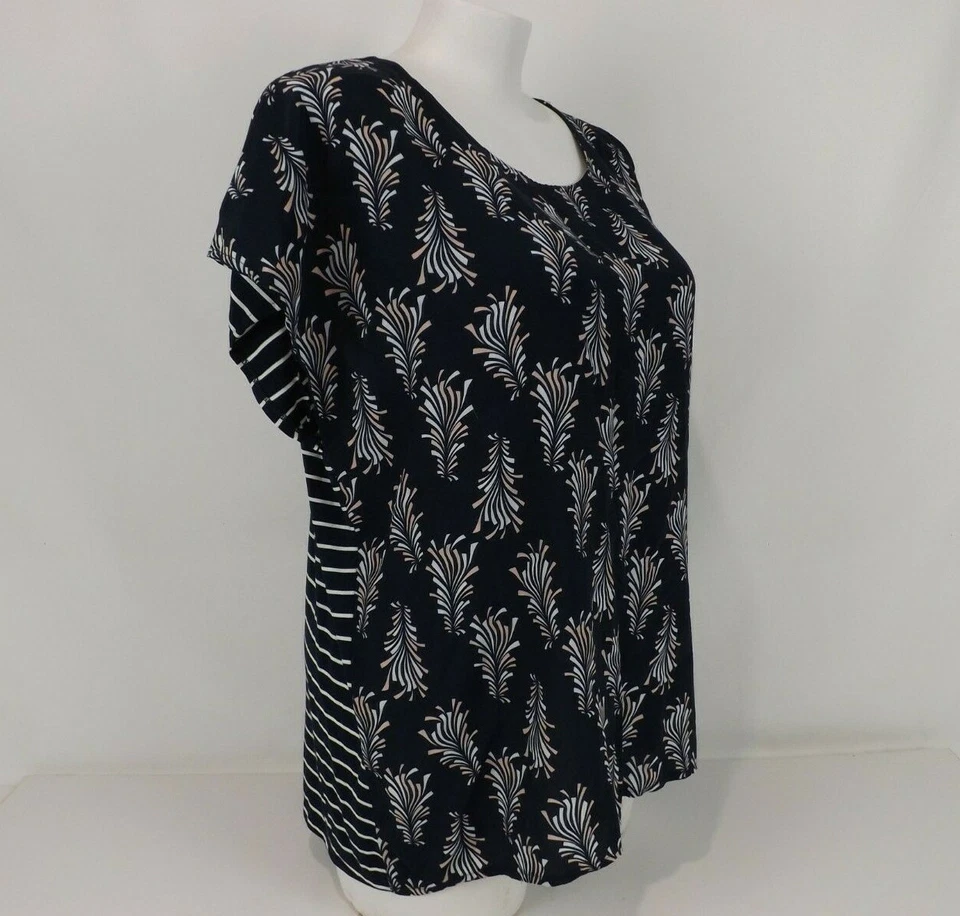 Threadz Top Navy Blue Size XXXL 18 20 Pink Geo Print Short Extension Sleeve - image 3 of 4