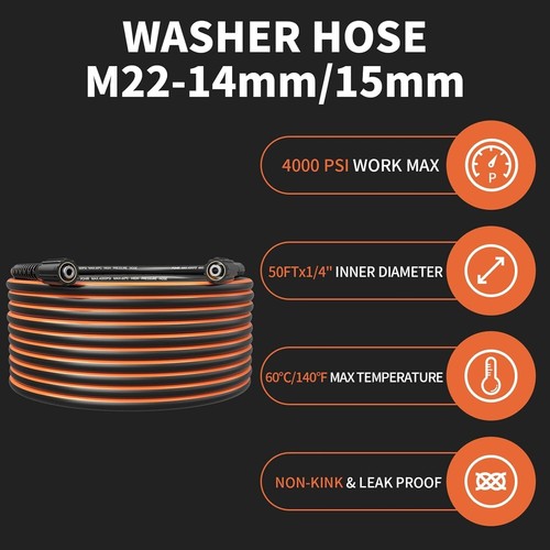 POHIR 50FT Pressure Washer Hose 1/4" 4000PSI Flexible Power Extension Hose - Picture 7 of 9