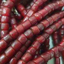 Antique Venetian Cranberry Red Trade Whiteheart Glass Beads Strands 7mm