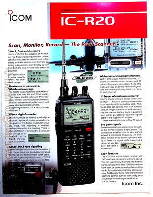 ICOM IC-R20 SCANNER RECEIVER 2 SIDED ORIGINAL COLOR BROCHURE