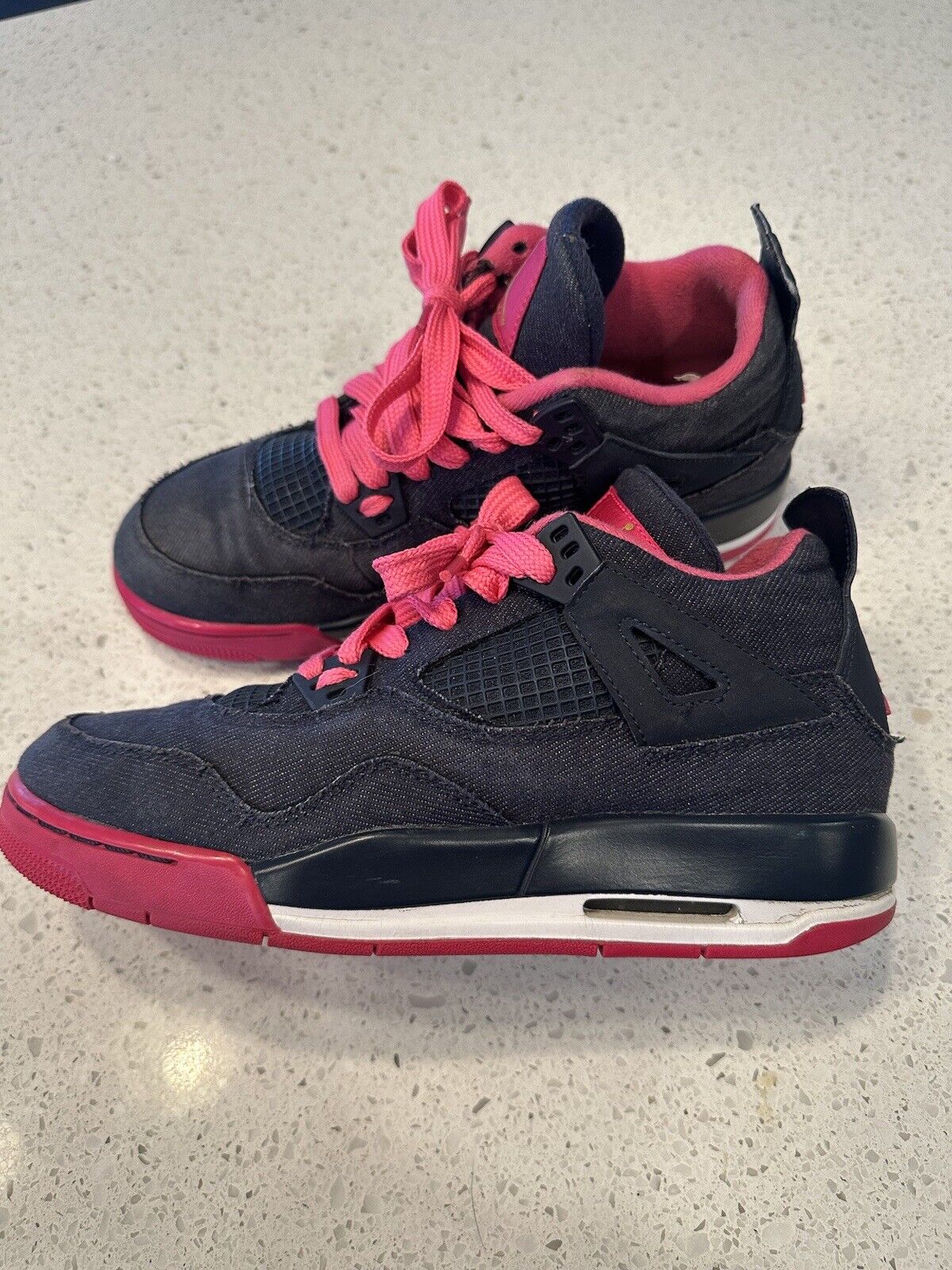Nike Air Jordan 4 Retro GG 487724-408 Denim Obsidian Pink Youth Sz 