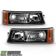 Black 2003-2006 Chevy Silverado Bumper Corner Signal Parking Lights Lamps Set