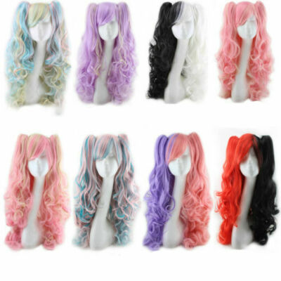 Halloween Lolita Full Curly Wig Pigtails Wavy Hair Cosplay Costume  Party