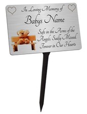Personalised Baby - Child Memorial Silver Plaque & Stake. For a Boy or Girl.