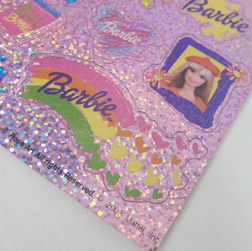 Foglio Adesivo Barbie Vintage Rosa Glitter Stickers 2002 - Foto 7 di 9