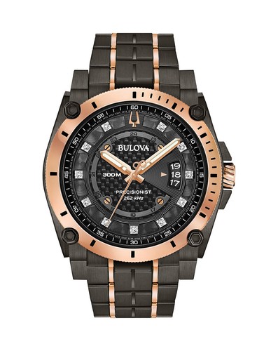 NEW BULOVA MAN'S PRECISIONIST 262 kHz BLACK ION PLATED DIAMOND WATCH 98D149 - Picture 1 of 3