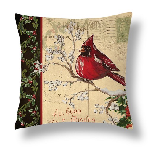 Cardinal Snow Branch Pillow Cover Winter Robin Bird Christmas Holly Cushion Case - Picture 55 of 88
