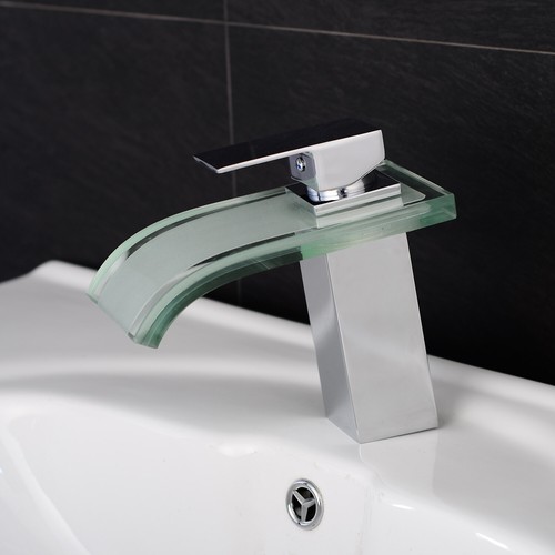 Grifo mezclador de un orificio/mango cromo cascada de vidrio cascada grifo lavabo baño 7" SIN LED - Imagen 5 de 11