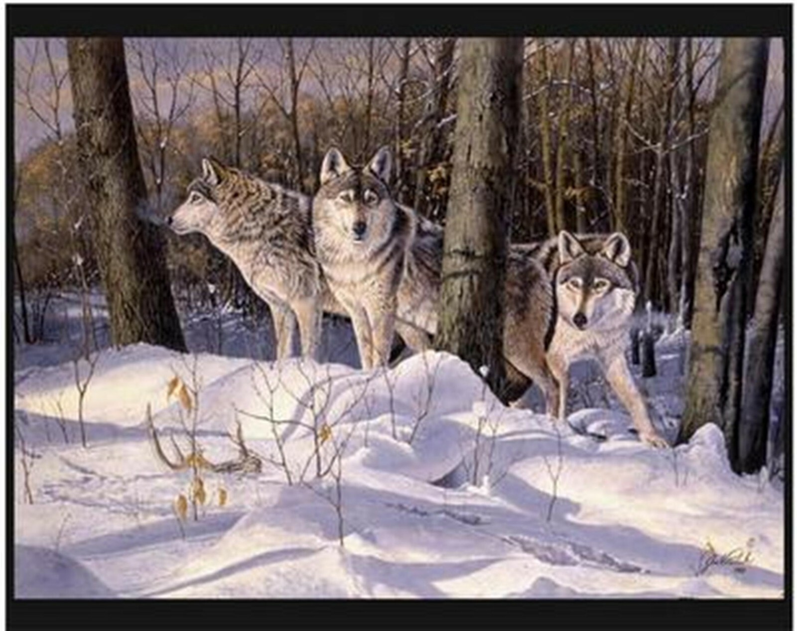 Wolves Silent Tracker Wolf Quilt Top Wall Hanging Panel Fabric
