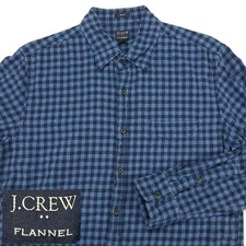 J Crew Mens Flannel Shirt Size L Long Sleeve Blue Check Brushed Cotton #M15