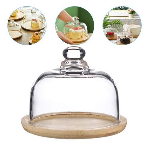 2pcs Food Protective Cover Vetro Dessert Torta con Base in Bambù per la - Foto 9 di 12