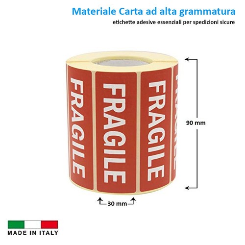 10 Rotoli - 10000 Etichette Adesive FRAGILE 90x30 mm per CARTONI TRASLOCO - Foto 2 di 6