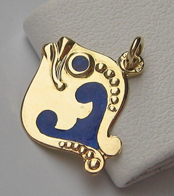 WoW Fisch Anhänger in aus 585 14k Gold Goldfisch mit blauer Emaille Fish   6981