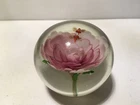 Murano Flying Bees Over Pink Flower Hand Blown Art Glass Paperweight Vtg
