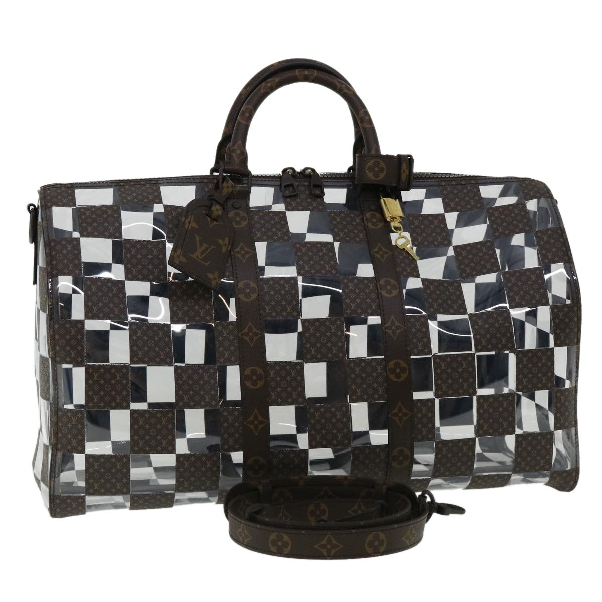 LOUIS VUITTON Monogram chess Keepall Bandouliere 50 Boston M20864 LV Auth 31818S