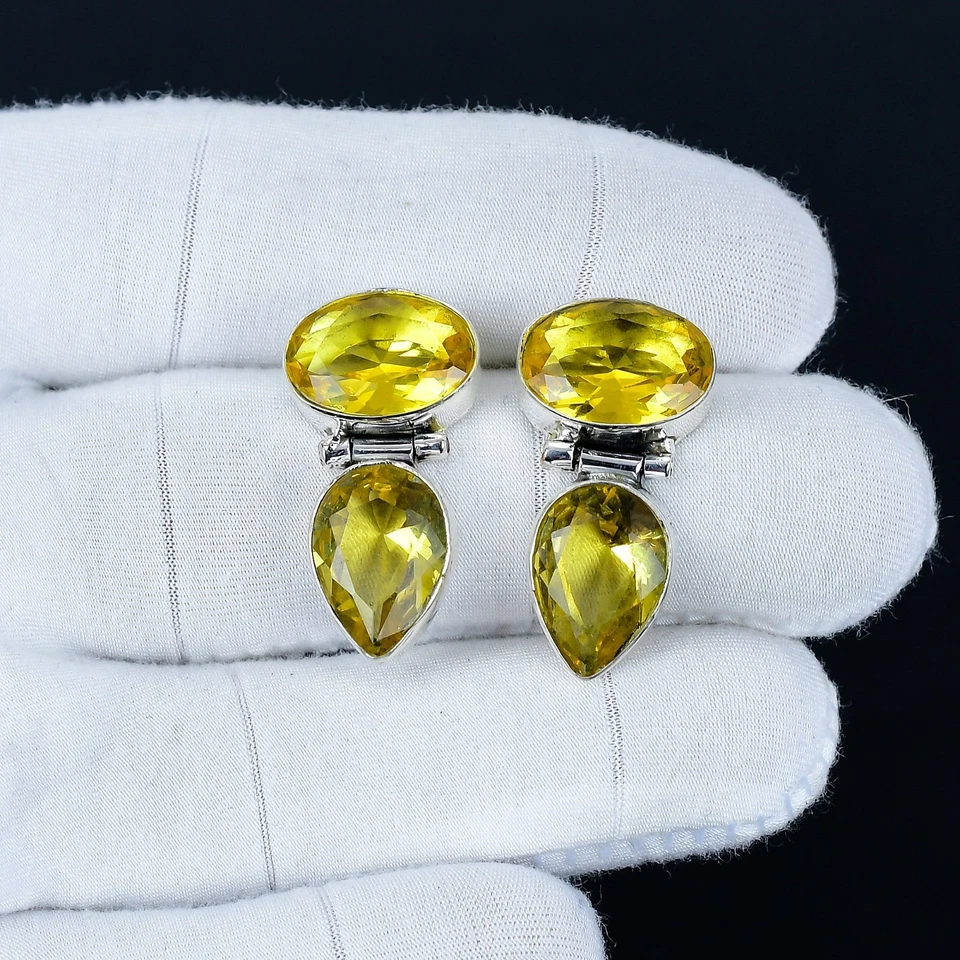 Citrino Gemma Orecchini 925 Argento Sterling Boho Gioielli Per Natale Regalo - Immagine 2 di 4