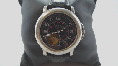 Esprit Automatic Uhr 21 Jewels Herren Armbanduhr Open Heart Leder Vintage