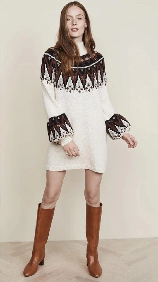 Free People Women's Size Small Scotland Neutral Combo Mini Dress Oversized - Image 2 of 4