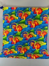 Laurel Burch Fabric Mythical Horses Dancing Rainbow Repurposed Piece 31" x 36"