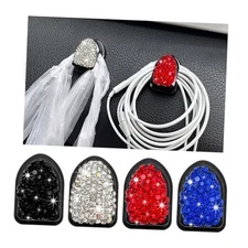 4PCS Bling Car Mini Hooks, Multifunctional Adhesive Small Black+White+Red+Blue