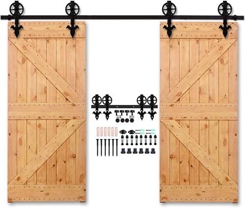 4-16FT Big Wheel Sliding Barn Door Hardware Kit for Double Door Smooth,Stable - Picture 8 of 110