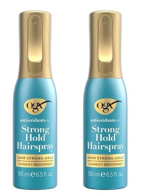 Lot Of 2 OGX Strong Hold Hairspray 24 Hr Strong Hold Humidity Resistant 6.5oz Ea