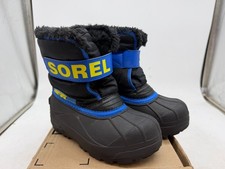 Sorel Snow Commander Winter Boots Kids Black Pull-On Hook Loop Outdoor - 12