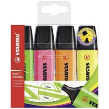 Highlighter - STABILO BOSS ORIGINAL - Pack of 4 - Yellow, Orange, Green, Pink Pa