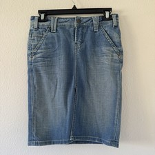Yanuk Denim Skirt Pencil Jean Pockets USA Made Women's Size 2 Distressed