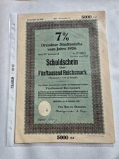 Dresdner Stadtanleihe, Schuldschein &uuml;ber 5000 RM 1926