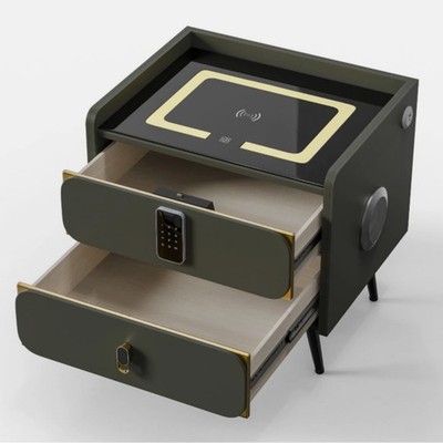 Smart Nightstand with Combination Lock LED Lights Bluetooth Speaker Side Table