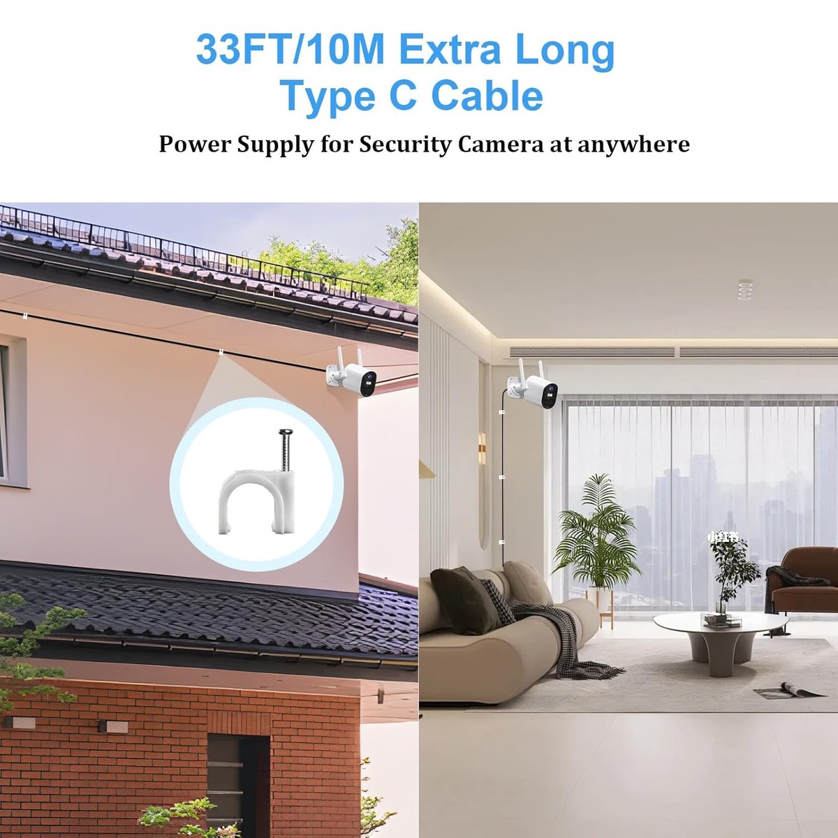 Câble USB-C 10m 66W Charge Rapide, Rallonge D'Alimentation