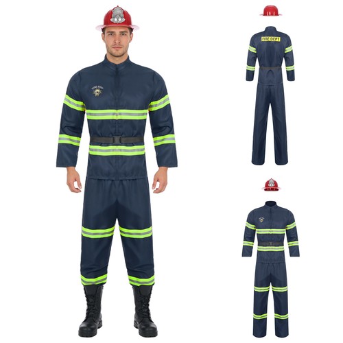 Mens Fire Chief Costume Halloween Firefighter Dress Up Role Play 4-piece Suit - Afbeelding 19 van 40