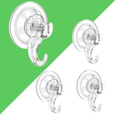 Suction Cup Hooks - 4 Pack Suction Hooks Reusable Powerful Waterproof - Clear...