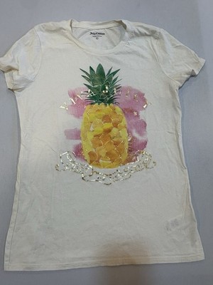 VINTAGE JUICY COUTURE T-SHIRT Viva Juicy Pineapple Sz L Metallic Gold White