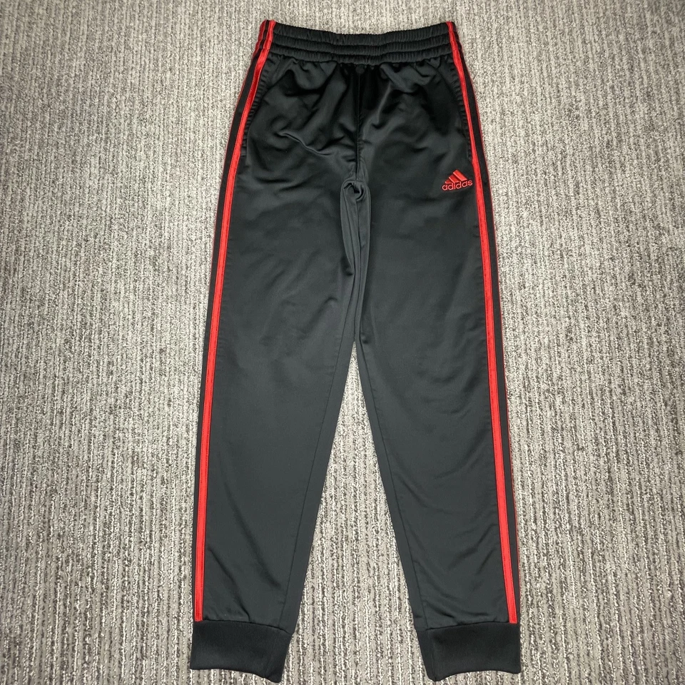Adidas Boys Size 10/12 Pants Track Gym Workout Black Red Stripes - Image 4 of 4