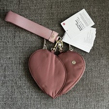 Lululemon Dual Pouch Wristlet Heart Spiced Chai/Pink Haze With Gold Hardware