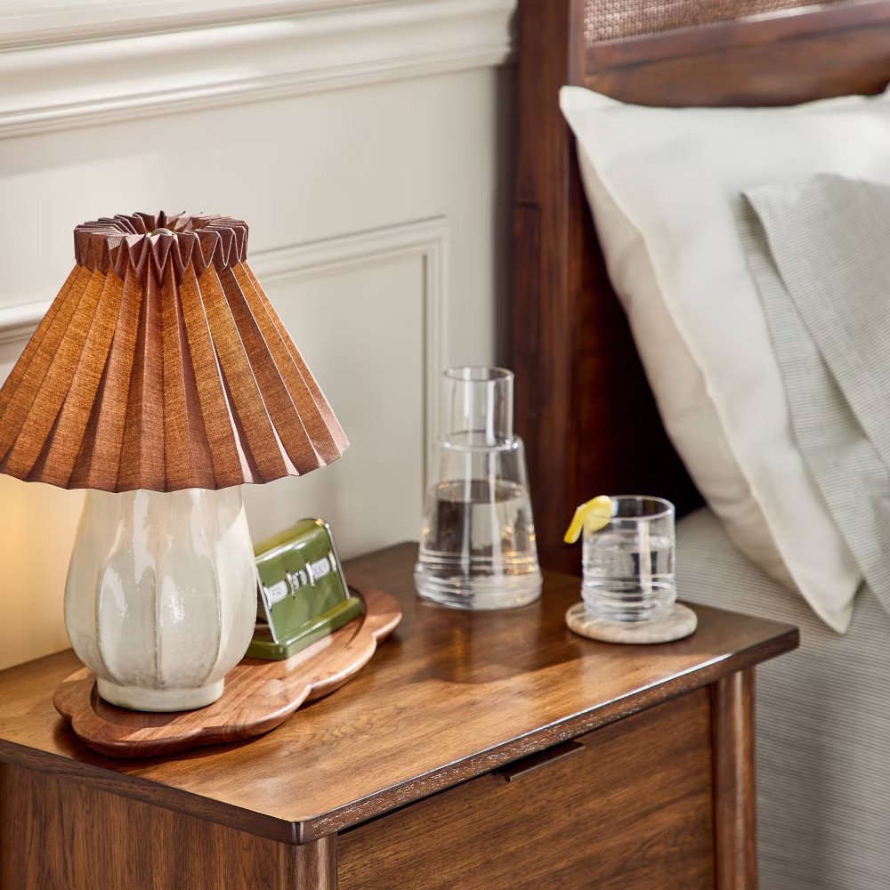 Ceramic with Brown Knife Pleat Shade Accent Table Lamp Sour Cream