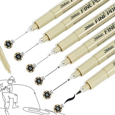 Micro Fineliner Pens, 6 Pack, Black Fineliners, Multiliner Pen Fine Line 6Size